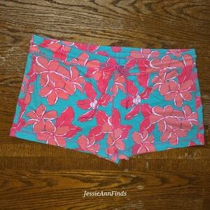 Vineyard Vines In Bloom Orange Green Terry Tie Waist Shorts Women's Size Large